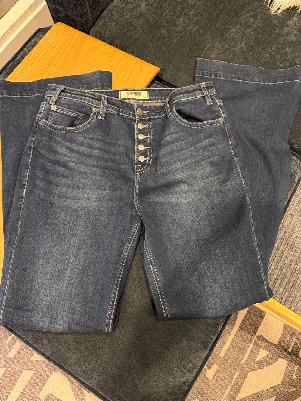 Women’s Dark Blue Bootcut Jeans with Button Fly